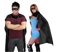 WickedFun® Adults Super Hero Cape & Mask Set, Womens Mens Unisex Fancy Dress Costume Accessory Outfit Sets For Dress-Up Party, Halloween, Book Week, (Black Cape & Black Eyemask Set - 48 Inches)