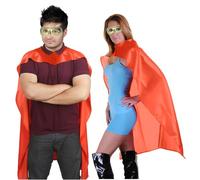 WickedFun® Adults Super Hero Cape & Mask Set, Womens Mens Unisex Fancy Dress Costume Accessory Outfit Sets For Dress-Up Party, Halloween, Book Week, (Orange Cape & Gold Eyemask Set - 48 Inches)