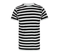WickedFun® Boys Girls Black White Striped Stripe T-Shirt Crew Neck Short Sleeve Top (9-10 Years)