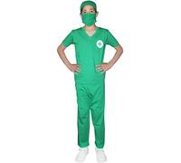 WickedFun® Children Boys Girls Doctor's Scrubs Surgeon Fancy Dress Costume World Book Day Outfit (Green,10-12 Years)