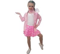 WickedFun® Children's Kids Pink Girls Jacket Polka Dot Skirt & Scarf Grease Fancy Dress 1950s Rock N Roll Party Top Long Sleeve Jacket (Skirt Size 5-10 Years/Jacket Size 9-11 Years)