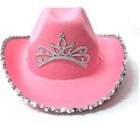 WickedFun Cowboy Hat With Sequin Trim And Tiara, Adults Wild West Fashion Music Festival Party & Costume Hats with Glitter, Sequins Western Style Fancy Dress Headwear Accessory One Size, Pink