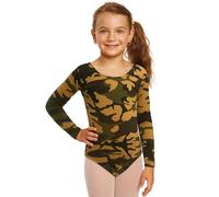 WickedFun CRAZY CHICK® GIRLS KIDS NEW LEOPARD ARMY PRINT LONG SLEEVE STRETCH MICROFIBER DANCE GYMNASTIC LEOTARD BODYSUIT TOP (Camouflage, 5-6 Years)