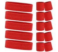 WickedFun® Crazy Chick Ladies Gym Exercise Sports Neon Sweat Headband & Wristbands SET 80's Fancy Dress Accessories (Red - Pack Of 5)