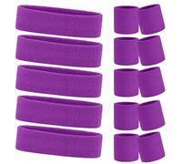 WickedFun® Crazy Chick Ladies Gym Exercise Sports Neon Sweat Headband & Wristbands SET 80's Fancy Dress Accessories (Purple - Pack Of 5)