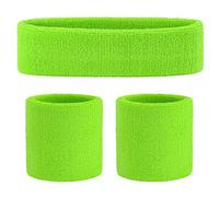 WickedFun® Crazy Chick Ladies Gym Exercise Sports Neon Sweat Headband & Wristbands SET 80's Fancy Dress Accessories (Green)