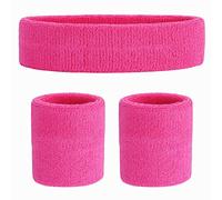 WickedFun® Crazy Chick Ladies Gym Exercise Sports Neon Sweat Headband & Wristbands SET 80's Fancy Dress Accessories (Pink)