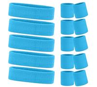 WickedFun® Crazy Chick Ladies Gym Exercise Sports Neon Sweat Headband & Wristbands SET 80's Fancy Dress Accessories (Turquoise - Pack Of 5)