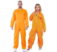 WickedFun® Fancy Dress Adult Prisoner Overalls Orange Costume Boiler Suit Convict Robber Burglar Prison Break Jail TV Fancy Dress Outfit (XL)