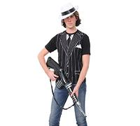 WickedFun® GANGSTER 1920's AL-CAPONE MAFIA GANGSTA FANCY DRESS MEN T-SHIRT, MACHINE GUN & HAT FANCY DRESS SET (Large)
