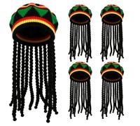 WickedFun Jamaican Rasta Hat with Long Dreadlock Hair, Adult Rastafarian Caribbean Beanie Costume Accessory Fancy Dress Hat For Halloween Parties, Cosplay & Festivals
