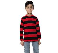 WickedFun® Kids Unisex Long Sleeved Stripe Crew Neck T-Shirt Boys Girls Casual Striped T-Shirts Ages 5-13 Years (Red & Black, 7-8 Years)