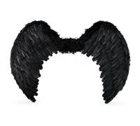WickedFun Ladies Angel Feather Wings, Adults Dark Angel Fancy Dress Folding Wings Costume Accessories Outfit For Halloween Christmas Nativity, Cosplay, Theatre, Party, Black - Medium (60 x 40)