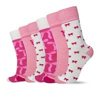 WickedFun Ladies Diabetic Socks - Womens Soft Top Rich Cotton Non-Binding Gentle Grip, Comfort Fit Breathable With Cute Patterns For Swollen Feet & Ankles, UK Size 4-8, (Bow Style - Pack Of 6)
