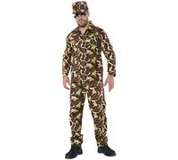 WickedFun® Men Army Costume Adult 3 Pcs Camouflage Military Soldier Camo Shirt, Trousers And Cap Unifrom WW2 Fancy Dress Set, (S)