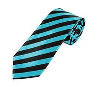 WickedFun® MEN’S LUXURY Polyester Casual Satin Neck Tie Plain Stripped Printed Wedding School Formal Halloween Fancy Dress Party Ties UK (Black Turquoise Striped)