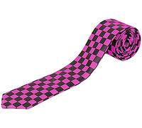 WickedFun® MEN’S LUXURY Polyester Casual Satin Neck Tie Plain Stripped Printed Wedding School Formal Halloween Fancy Dress Party Ties UK (Black Fuchsia Checkered)