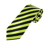 WickedFun® MEN’S LUXURY Polyester Casual Satin Neck Tie Plain Stripped Printed Wedding School Formal Halloween Fancy Dress Party Ties UK (Green Black Striped)