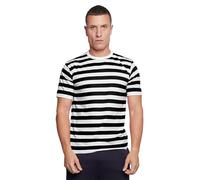 WickedFun® Mens Burglar Bank Robber Criminal Stag Night Uniform Fancy Dress Costume Stripe T-Shirt Top, Eye Mask, Swag Bag Set Robber Thief (T-Shirt, Small)