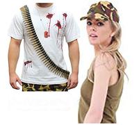 WickedFun® MENS LADIES ARMY CAP 96 BULLETS BELT CAMOUFLAGE FANCY DRESS COSTUME SET