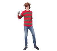 WickedFun Mens Red Green Stripe Knitted Jumper Explore Hat Glove Halloween Fancy Dress Costume Outfit (X-Large)