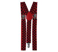 WickedFun® Men's Y-Back 25mm Wide Fully Adjustable Elastic Fashion Braces - Heavy Durable Duty Clip on Unisex 2.5 cm Suspenders With Strong Metal Clips (Black Red Checkered)