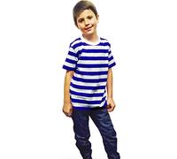 WickedFun New Angies Children’s Kids Unisex Blue & White Striped T-Shirt Stripes Casual Summer Top (Age 9-10 Years)