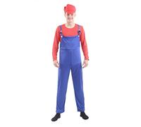 WickedFun® New Mens Super Plumber Brothers Workman Costume 1980s Video Game mario bros Fancy Dress Outfit costumes For Adult Sizes S-L (Red & Blue, Large)