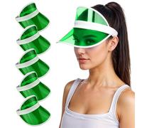 WickedFun® Pack of 6 Green Neon Sunvisors - Unisex Retro 80s Neon Sun Visor Hat Headband Cap for Golf Tennis Stag Poker Party