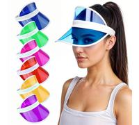 WickedFun® Pack of 6 Mixed Neon Sunvisors - Unisex Retro 80s Neon Sun Visor Hat Headband Cap for Golf Tennis Stag Poker Party
