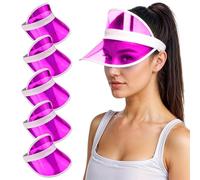 WickedFun® Pack of 6 Pink Neon Sunvisors - Unisex Retro 80s Neon Sun Visor Hat Headband Cap for Golf Tennis Stag Poker Party