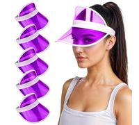 WickedFun® Pack of 6 Purple Neon Sunvisors - Unisex Retro 80s Neon Sun Visor Hat Headband Cap for Golf Tennis Stag Poker Party