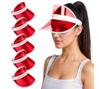 WickedFun® Pack of 6 Red Neon Sunvisors - Unisex Retro 80s Neon Sun Visor Hat Headband Cap for Golf Tennis Stag Poker Party
