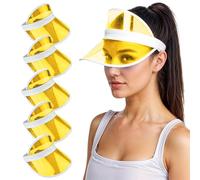 WickedFun® Pack of 6 Yellow Neon Sunvisors - Unisex Retro 80s Neon Sun Visor Hat Headband Cap for Golf Tennis Stag Poker Party