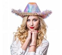 WickedFun Pink Glitter Cowboy Hat for Men and Women - Unisex Adult Texan Cowgirl Hat Fancy Dress Party Accessory