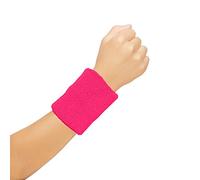WickedFun® Plain Pair Wristbands Neon Colour Hen Party Fancy Dress Absorbent Sweatbands Wristband For Football Basketball, Running Athletic Sports (Hot Pink)