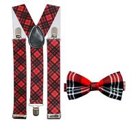 WickedFun® Robert Burns Night Scotland Scottish Tartan Braces & Bow Tie Set Theme Party Accessories (2 Pieces Set)