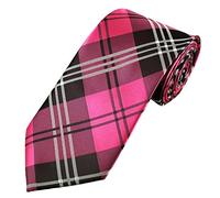 WickedFun Slim Tie For Men Solid Plain Colour Stripe Check Formal Skinny Classic Wedding Fashion Satin Novelty Necktie (Pink Tartan)