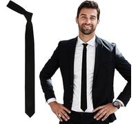 WickedFun Slim Tie For Men Solid Plain Colour Stripe Check Formal Skinny Classic Wedding Fashion Satin Novelty Necktie (Black)