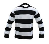 WickedFun Unisex Children's Black & White Stripe Convict Knitted Jumper (11-12 Years (Large))