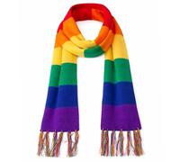 WickedFun® Unisex Gay Pride LGBT Rainbow Knitted Hat And Scarf Colourful Warm Beanie Hat LGBT Party Head Wrap Striped Polyester Satin Neck Scarf One Size