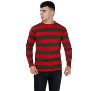 WickedFun® Unisex Long Sleeved Stripe Crew Neck T-Shirt Men Women Casual Striped T-Shirts Sizes S-XXL (Red & Green, Small)