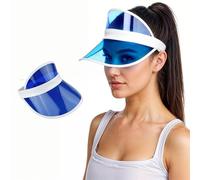 WickedFun® Unisex Retro 80s Neon Sun Visor Hat Headband Cap for Golf Tennis Stag Poker Party (Blue)