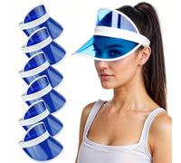 WickedFun® Unisex Retro 80s Neon Sun Visor Hat Headband Cap for Golf Tennis Stag Poker Party (Pack of 6 - Blue)