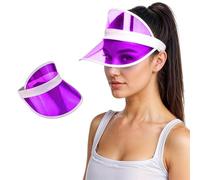 WickedFun® Unisex Retro 80s Neon Sun Visor Hat Headband Cap for Golf Tennis Stag Poker Party (Purple)