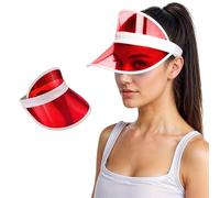 WickedFun® Unisex Retro 80s Neon Sun Visor Hat Headband Cap for Golf Tennis Stag Poker Party (Red)