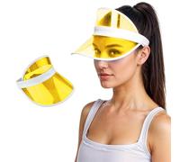 WickedFun® Unisex Retro 80s Neon Sun Visor Hat Headband Cap for Golf Tennis Stag Poker Party (Yellow)