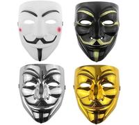 WickedFun Vendetta Anonymous Hacker Smile Mask for Adults & Kids, Scary Fancy Dress Costume Accessory for World Book Week, Halloween, Cosplay, Masquerade Party & Themed Events, (Pack Of 4)
