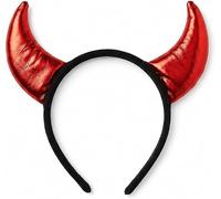 WickedFun Women Red Devil Horns Headband, Adults Halloween Shiny Red Horn Hairband Devil Costume Accessory for Fancy Dress Parties, Cosplay, Masquerade & Themed Events