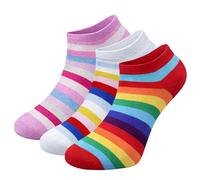 WickedFun Women Trainer Socks - 3/6/12 Pairs Cotton Low Cut Breathable Durable & Quick Drying Athletic Sports Running Gym Ankle Socks UK Size 4-6 - (Rainbow Design - Pack of 3)